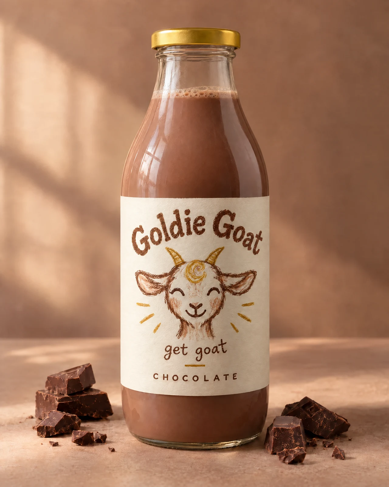 Goldie’s Chocolate Goldie Goat concept bottle packaging