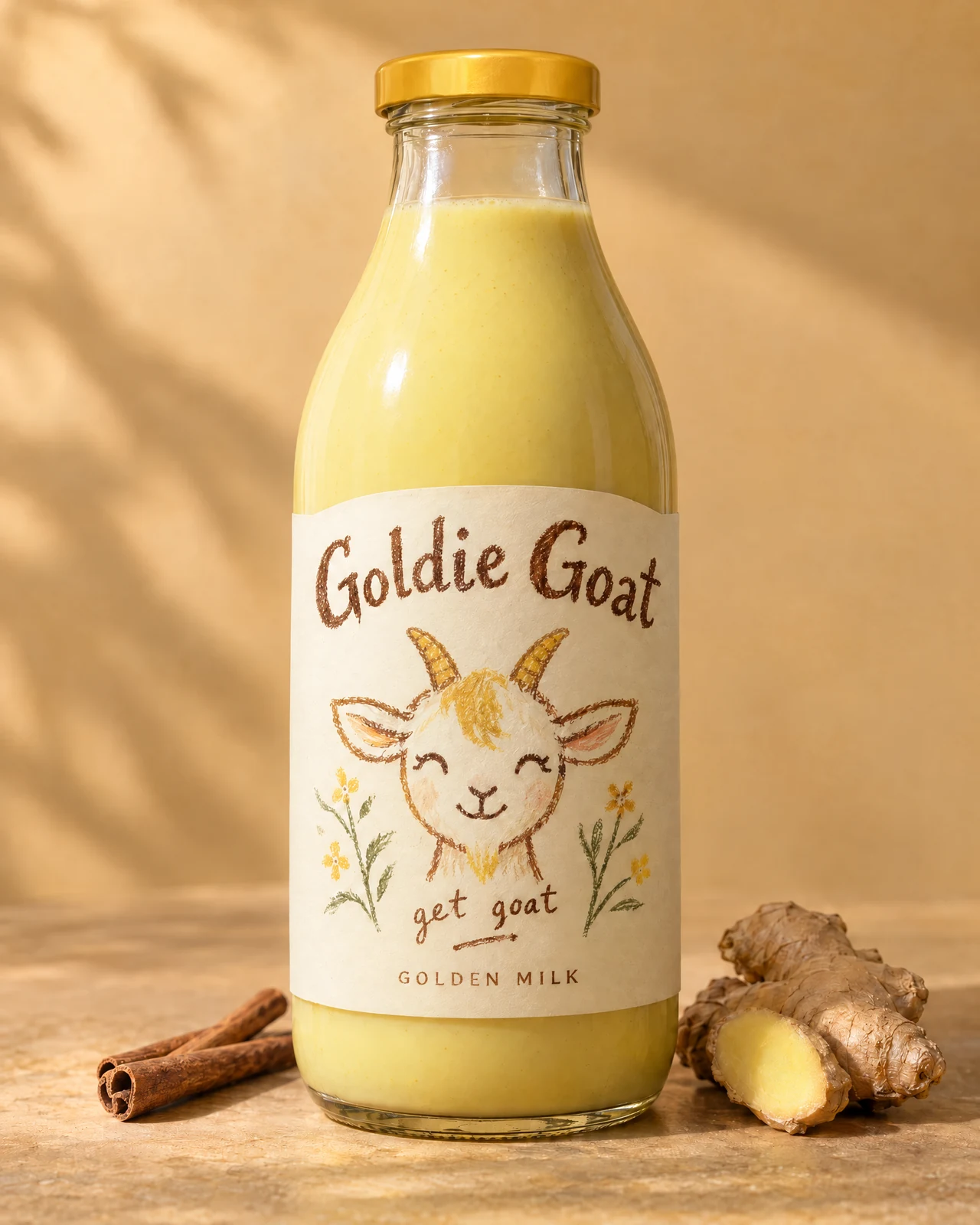 Golden Milk Goldie Goat concept bottle packaging