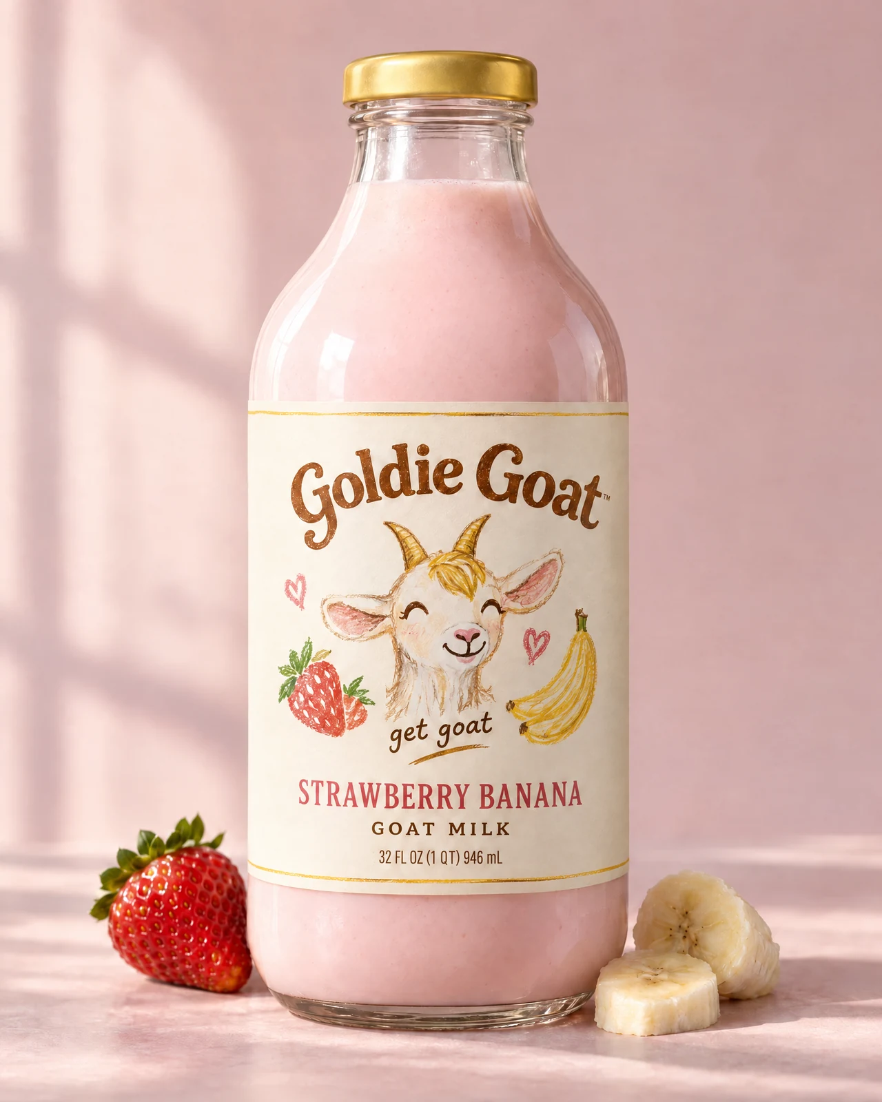 Strawberry Banana Goldie Goat concept bottle packaging